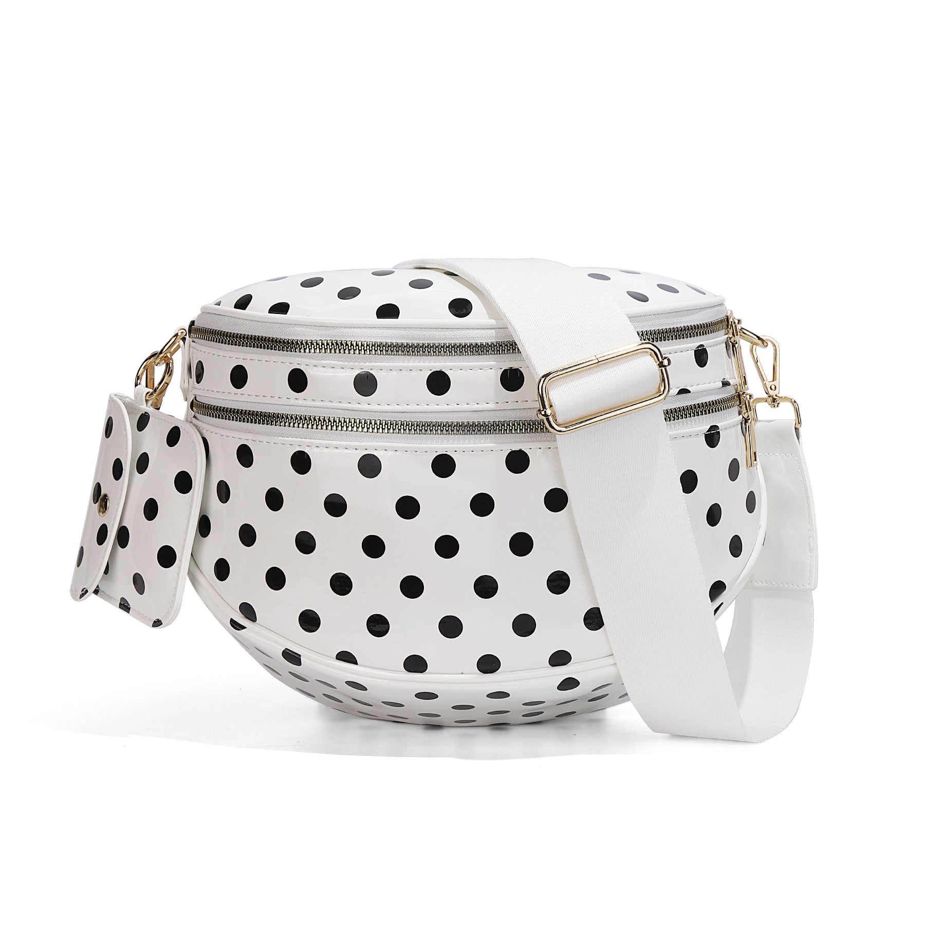 Leopard Print Purse for Women Nylon Spacious Bum Bag Crossbody Waist Bag Fanny Pack Shoulder Bumbags (white polka dots)