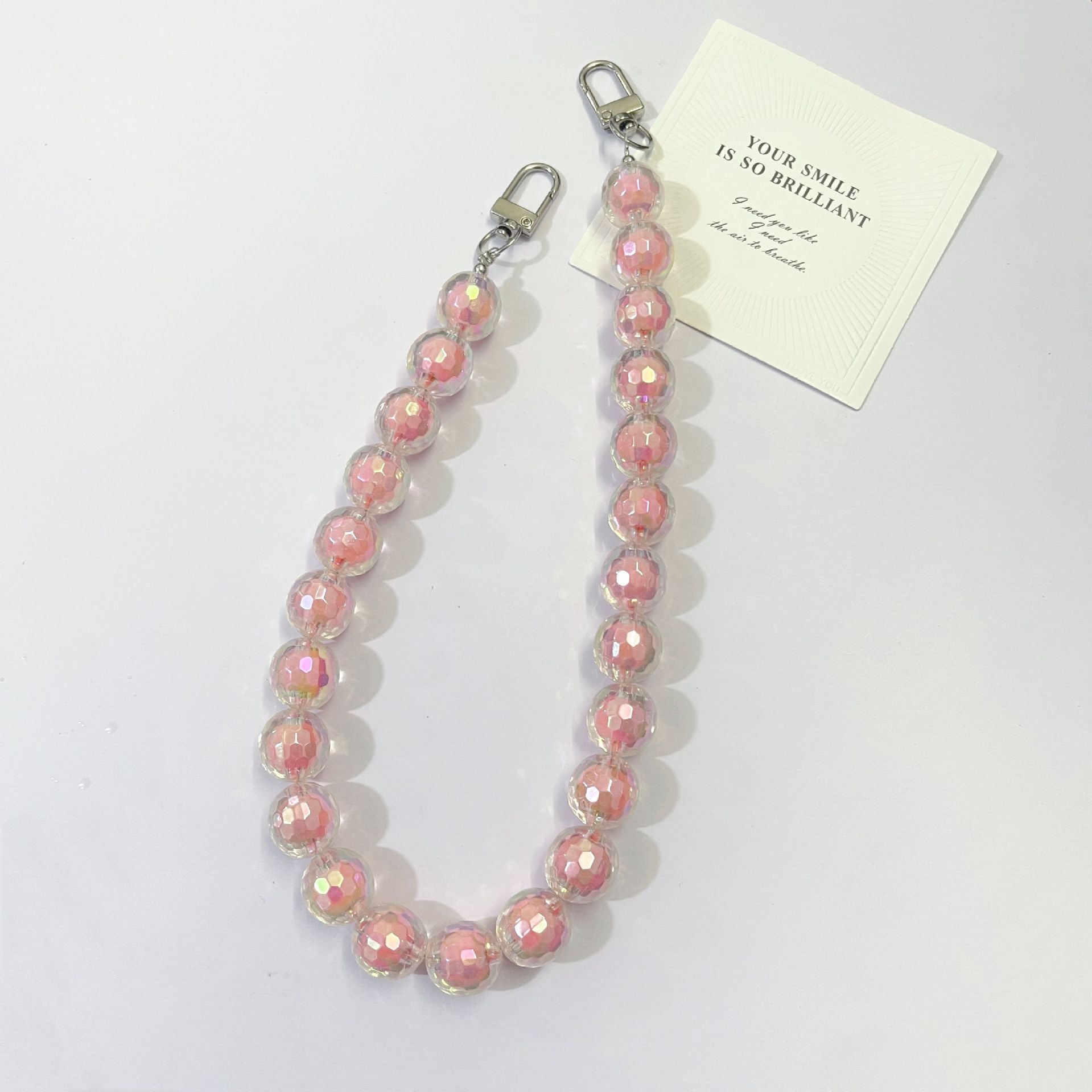 45cm Iridescent Faceted Round Bead Bag Strap, Transparent Holographic Crystal Beaded Purse Replacement Chain with Silver Swivel Clasps
