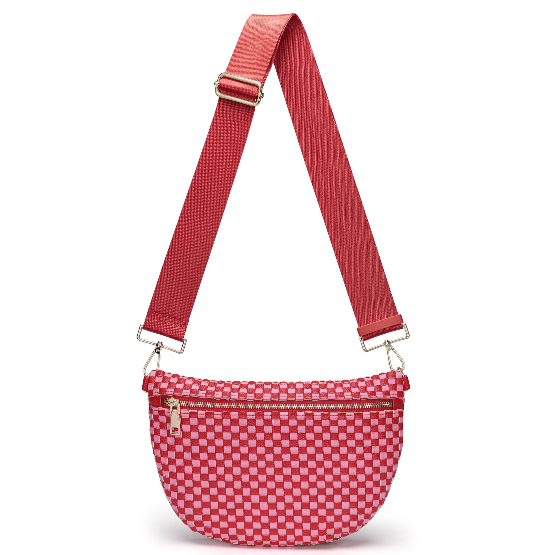 Woven Crossbody Bags For Women Checkered Bum Bag Women's Waist Pack Sling Purse with Wide Strap for Travel