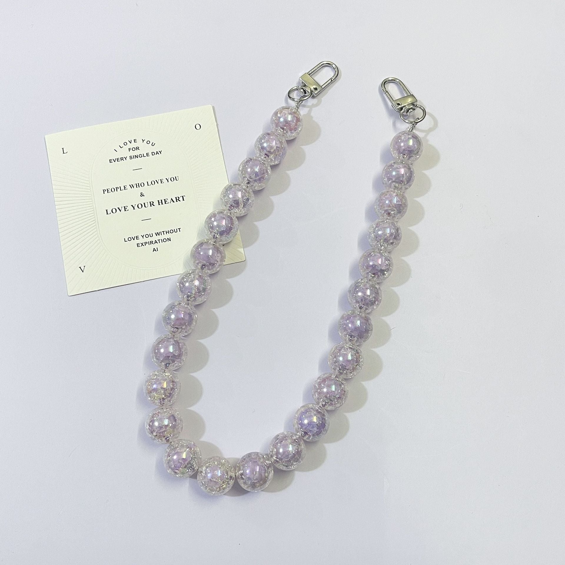 45cm Glitter Sequin Round Bead Bag Strap, Transparent Sparkly Ball Beaded Replacement Purse Chain with Silver Swivel Clasps