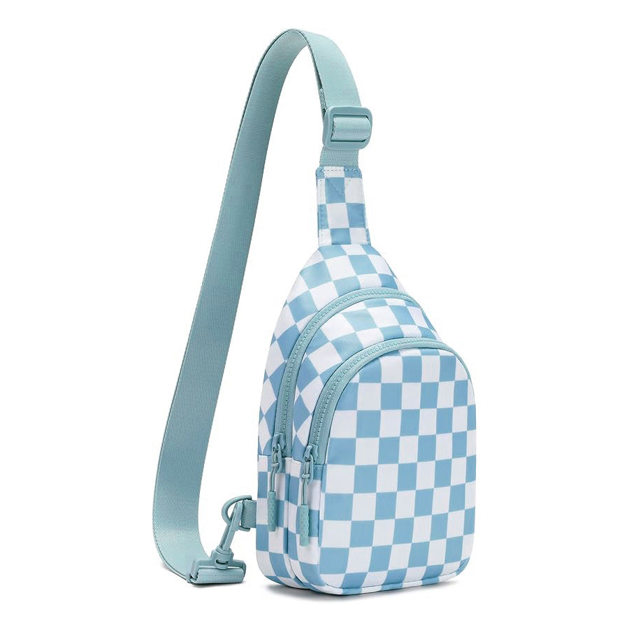 Waterproof Nylon Checkered Chest Bag - Versatile Crossbody Fanny Pack for Outdoor Sports & Running