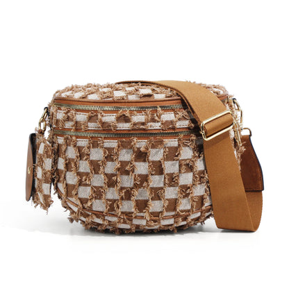Denim Checkered Crossbody Bum Bag Large Capacity Belt Bag