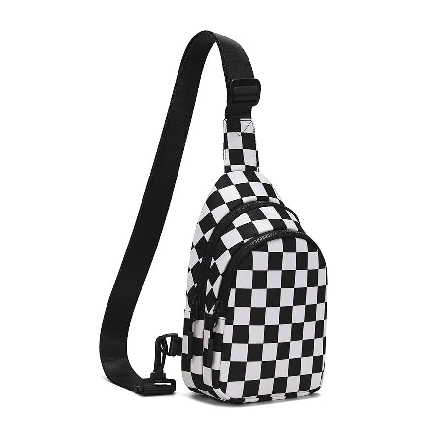 Waterproof Nylon Checkered Chest Bag - Versatile Crossbody Fanny Pack for Outdoor Sports & Running