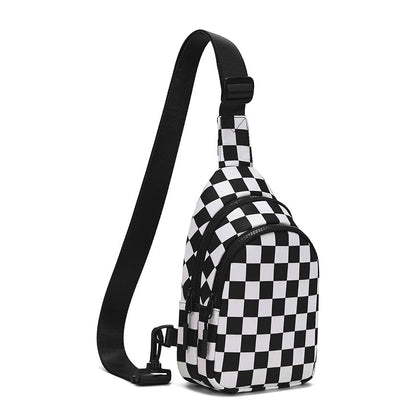 Waterproof Nylon Checkered Chest Bag - Versatile Crossbody Fanny Pack for Outdoor Sports & Running