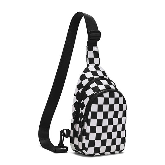 Waterproof Nylon Checkered Chest Bag - Versatile Crossbody Fanny Pack for Outdoor Sports & Running