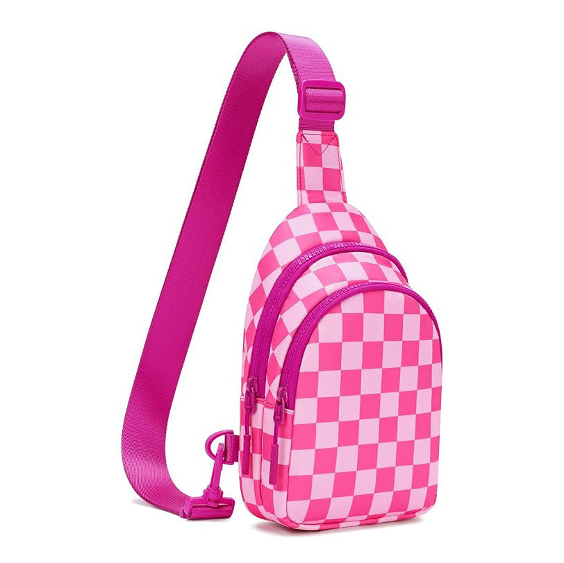 Waterproof Nylon Checkered Chest Bag - Versatile Crossbody Fanny Pack for Outdoor Sports & Running
