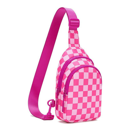 Waterproof Nylon Checkered Chest Bag - Versatile Crossbody Fanny Pack for Outdoor Sports & Running