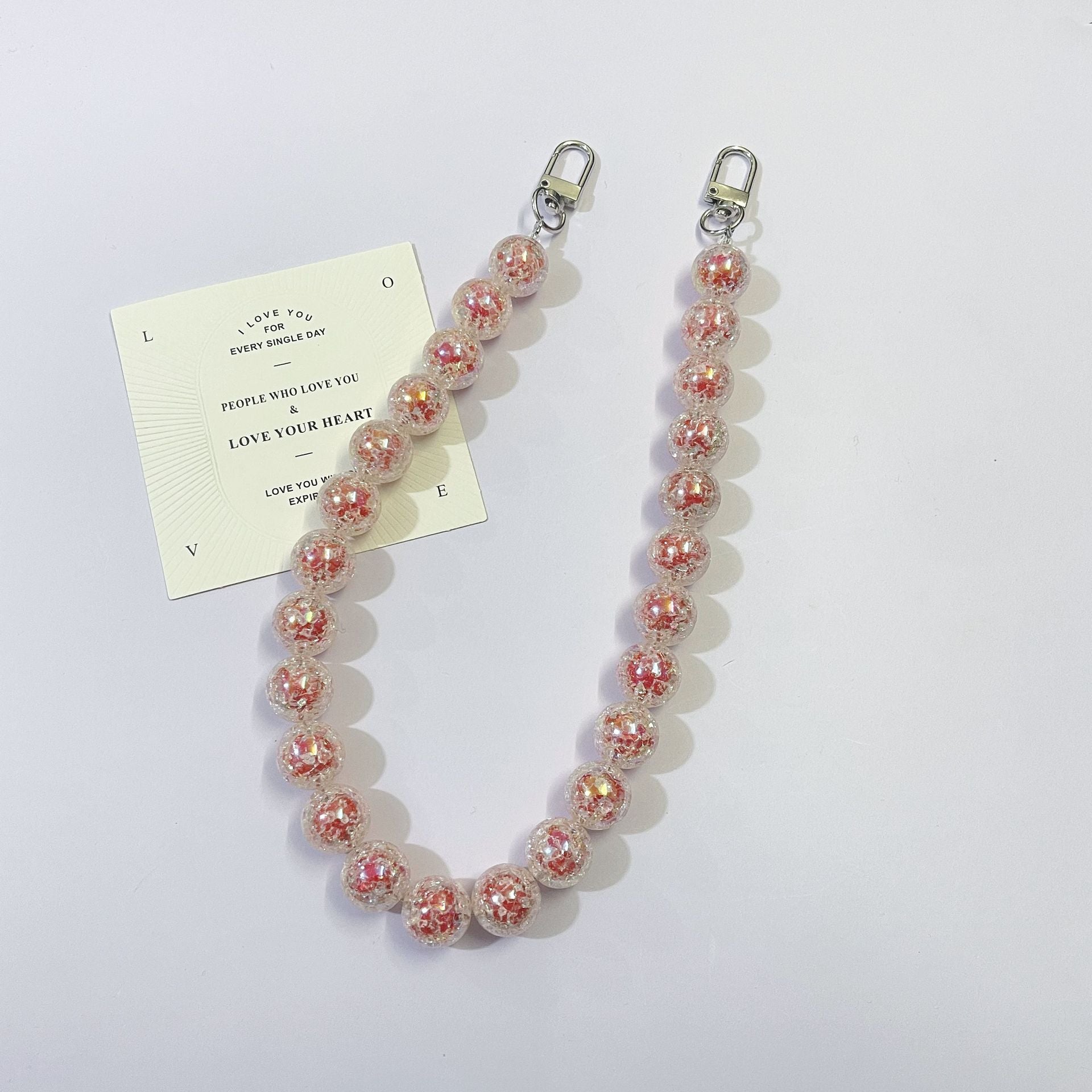 45cm Glitter Sequin Round Bead Bag Strap, Transparent Sparkly Ball Beaded Replacement Purse Chain with Silver Swivel Clasps