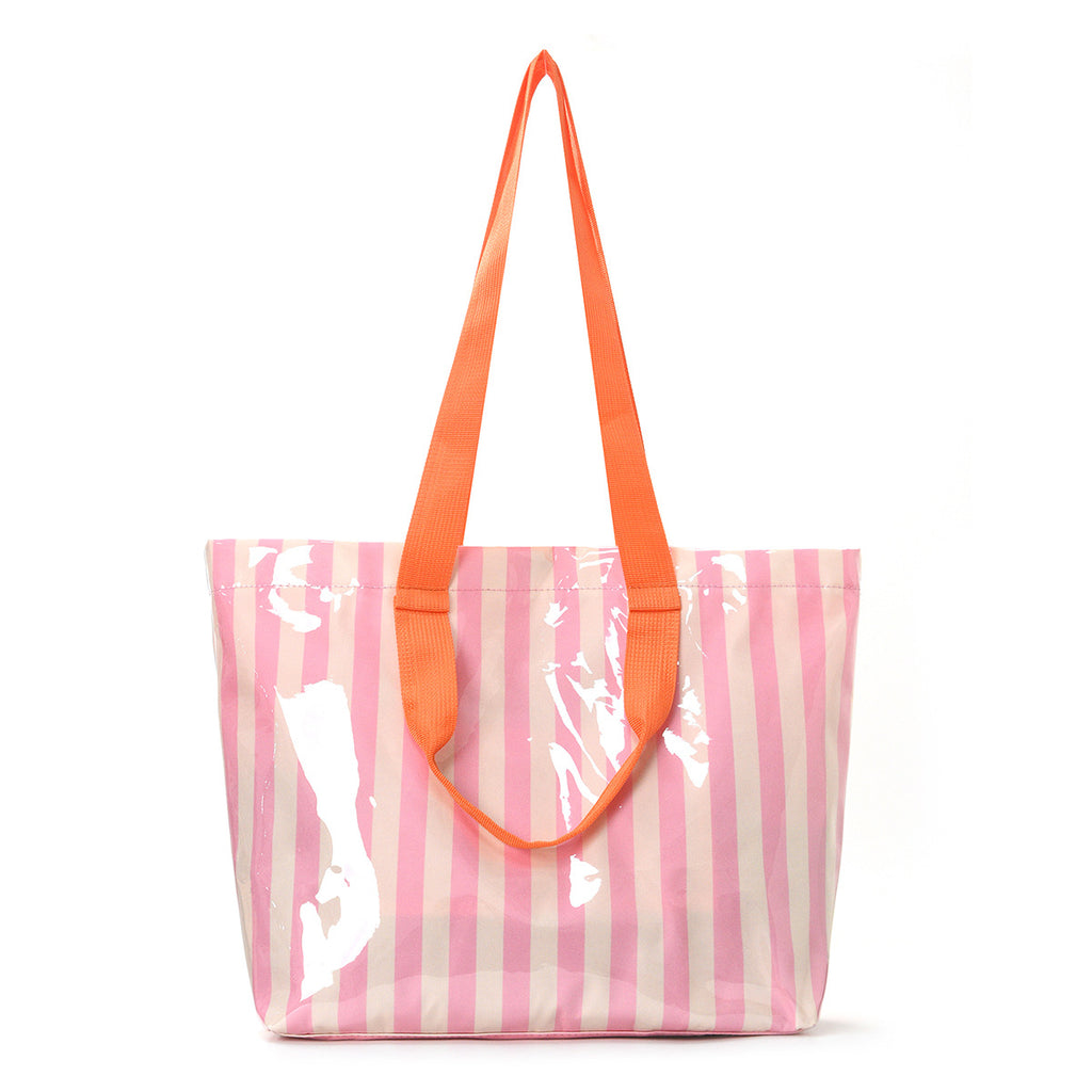 Striped PVC Tote Bag Large Glossy Striped Handbag Waterproof Plastic Top Handle Tote Handbag Summer Beach Bag