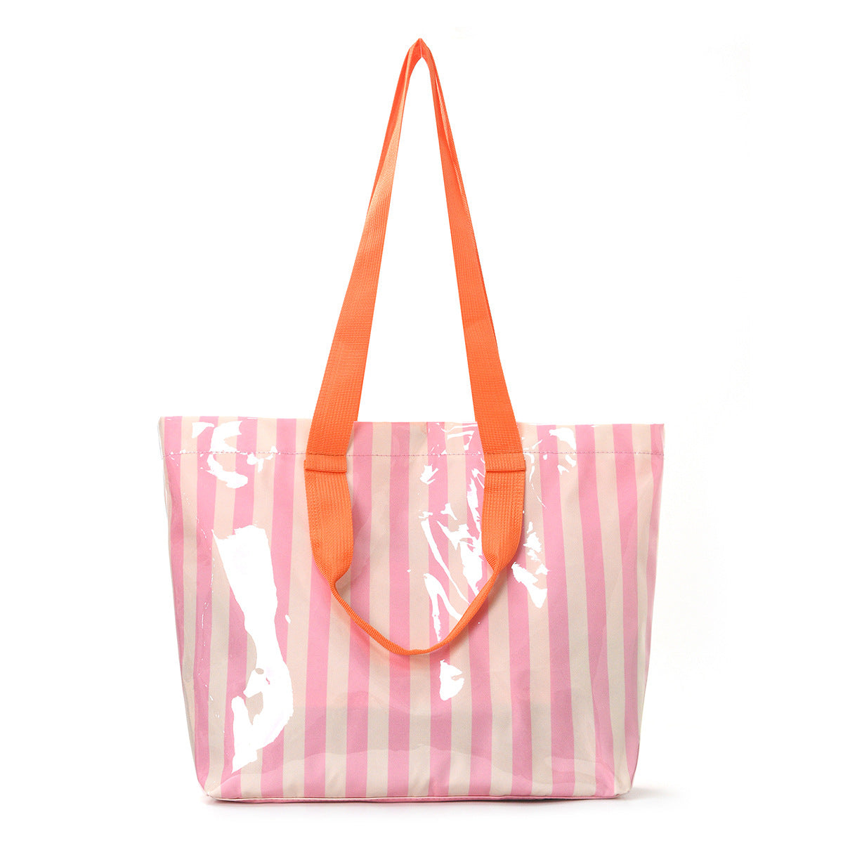 Striped PVC Tote Bag Large Glossy Striped Handbag Waterproof Plastic Top Handle Tote Handbag Summer Beach Bag