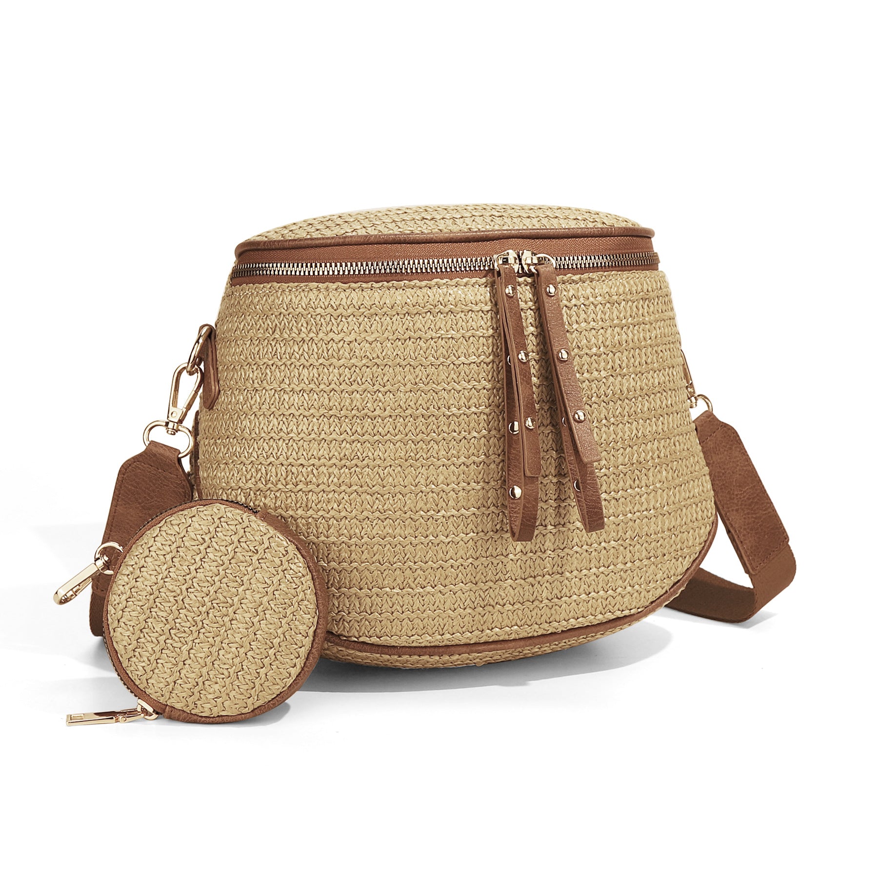Straw Crossbody Bum Bags for Women Spacious Sling Purse with Adjustable Strap and Coin Purse (Leopard)