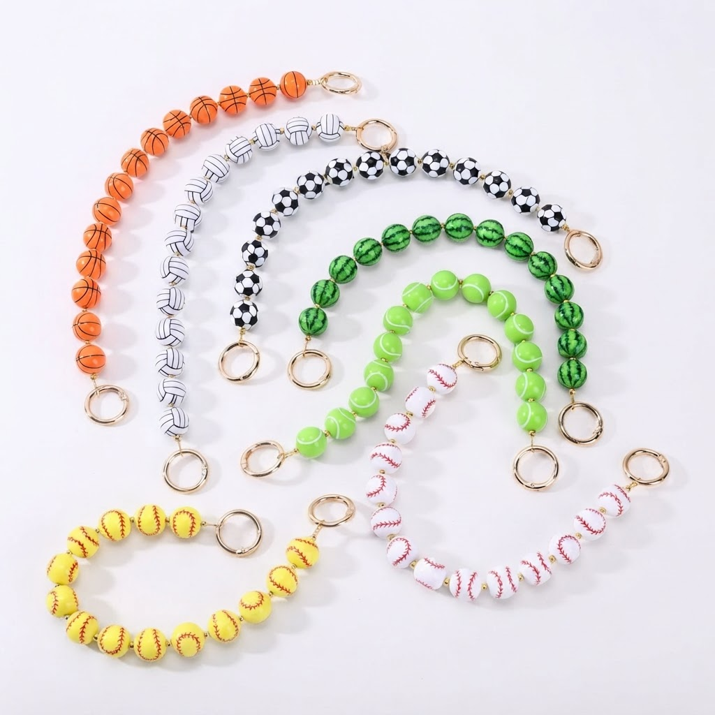 Sports Basketball Round Bead Decorative Bag Chain Strap, 20 Inches / 45cm Bag Decoration
