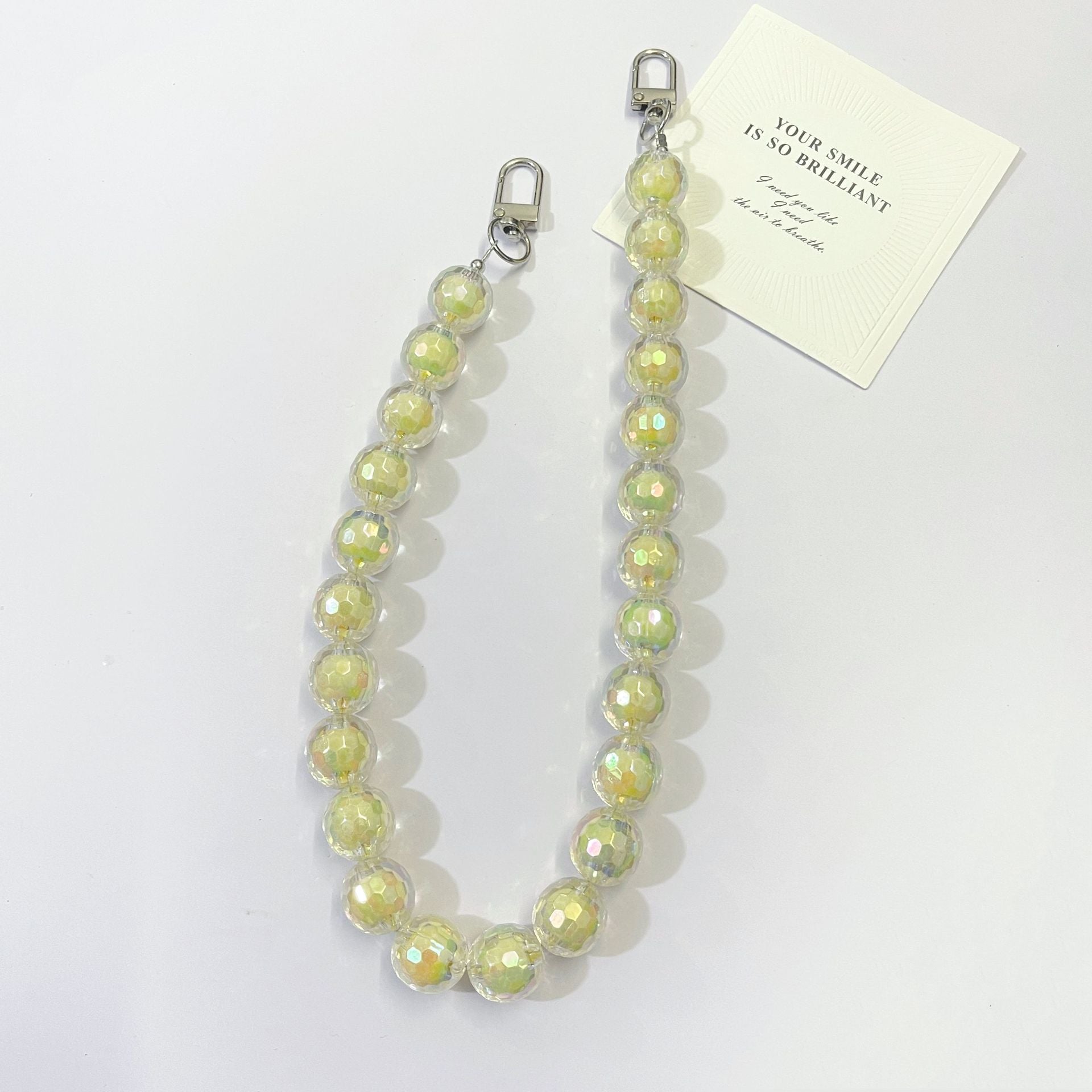 45cm Iridescent Faceted Round Bead Bag Strap, Transparent Holographic Crystal Beaded Purse Replacement Chain with Silver Swivel Clasps