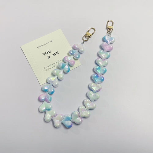 45cm Iridescent Heart Bead Bag Chain Strap, Cute Pearl Color Heart Beaded Replacement Purse Strap with Gold Clasps