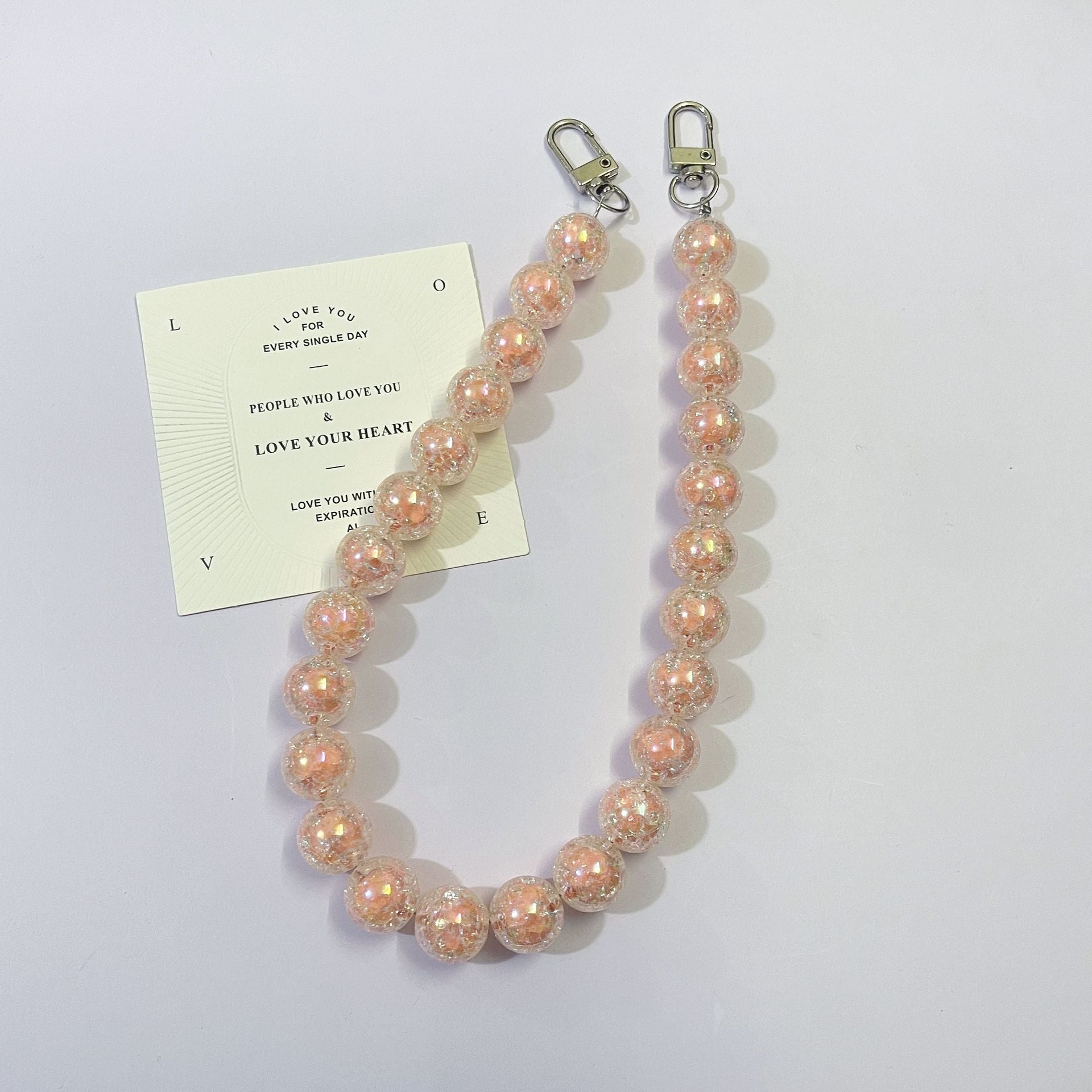 45cm Glitter Sequin Round Bead Bag Strap, Transparent Sparkly Ball Beaded Replacement Purse Chain with Silver Swivel Clasps