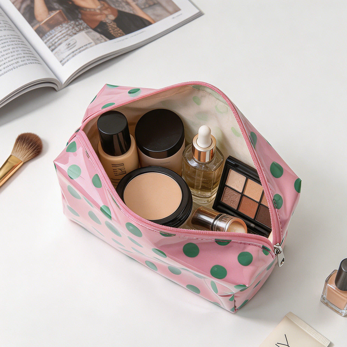 PVC Polka-Dot Cosmetic Bag Waterproof Travel Toiletry Organizer