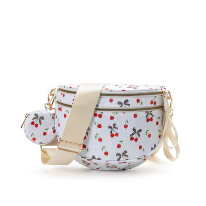 Cherry Print Crossbody Bum Bag Large Capacity Belt Bag