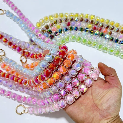 Rhombus Sugar Cube Acrylic Beaded Bag Chain - 40cm (15.7") Multi-use Strap for Shoulder, Crossbody & Phone with Gold Figure-8 Clasp