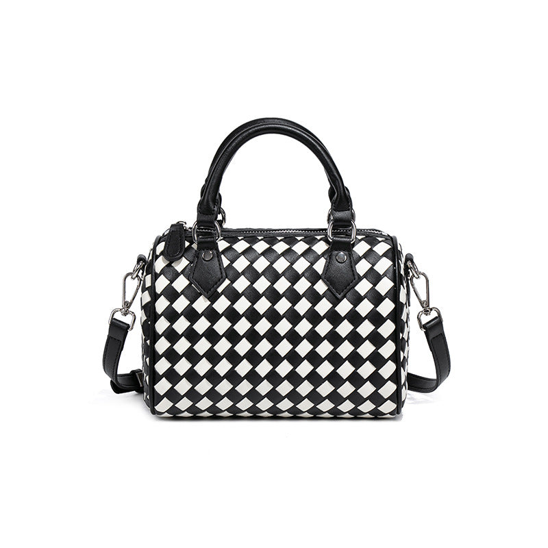 Small Woven Boston Bags for Women Top Handle Leather Purses Barrel Bag Satchel Handbags Shoulder Bag Designer Crossbody Bags