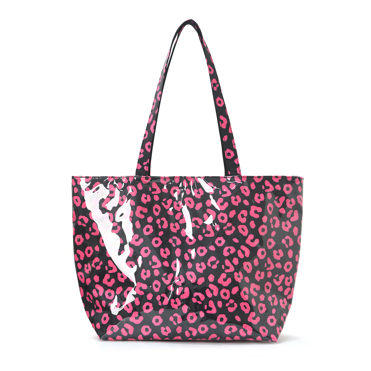 PVC Tote Bag Tote Purse with Zipper Large Leopard Print Handbag for Work Beach Gift