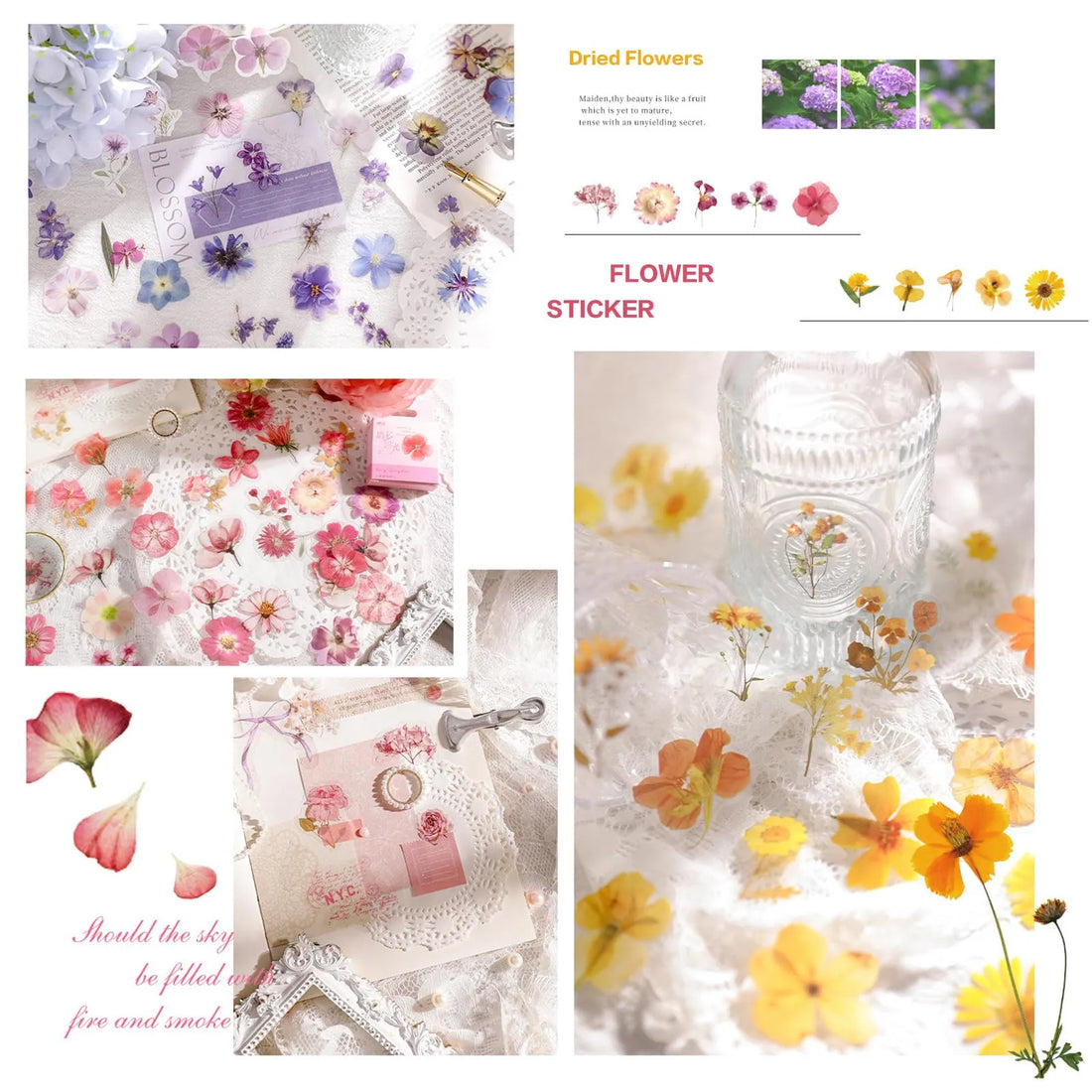 6 SetPressed Flower Stickers Set