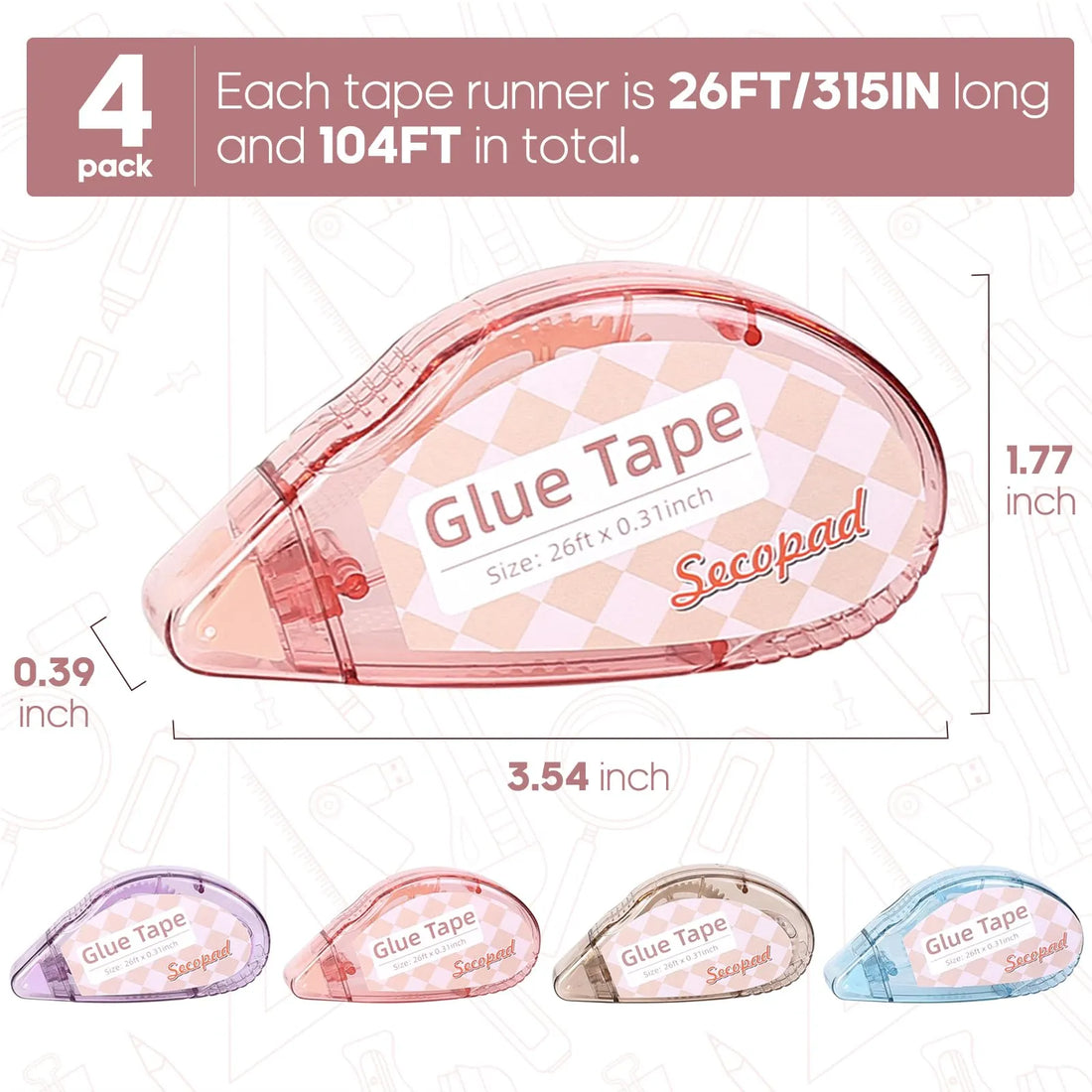 Scrapbook Tape 4 Pack Double Sided Tape Roller for Crafts