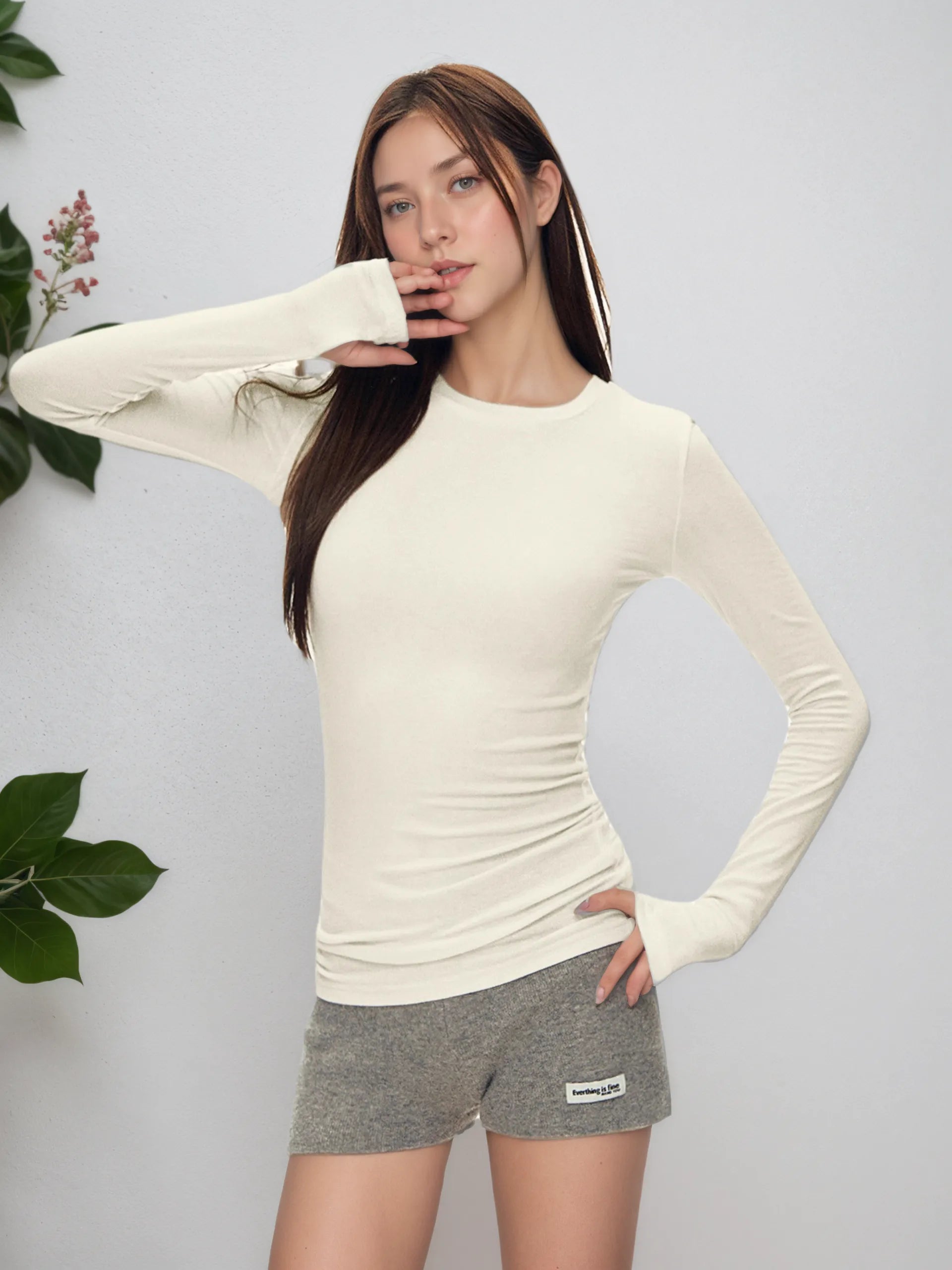 Women's Tencel Wool Shirt, Long Sleeve Blouse, Slim Fit Base Layer, Fall Winter Layering Top, Luxury Basic