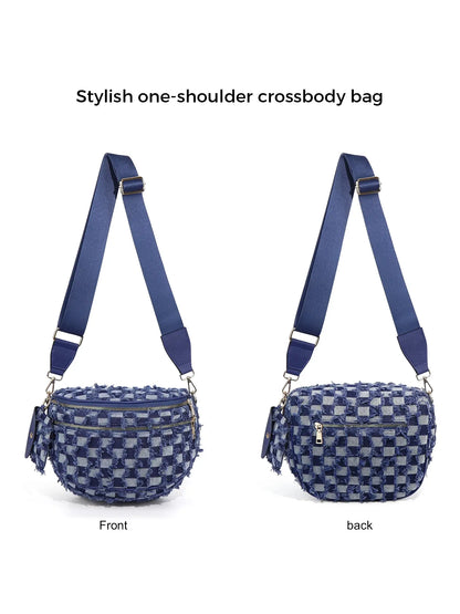 Denim Checkered Crossbody Bum Bag Large Capacity Belt Bag