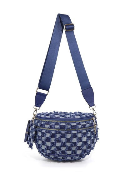 Denim Checkered Crossbody Bum Bag Large Capacity Belt Bag