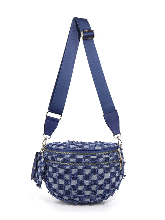 Denim Checkered Crossbody Bum Bag Large Capacity Belt Bag