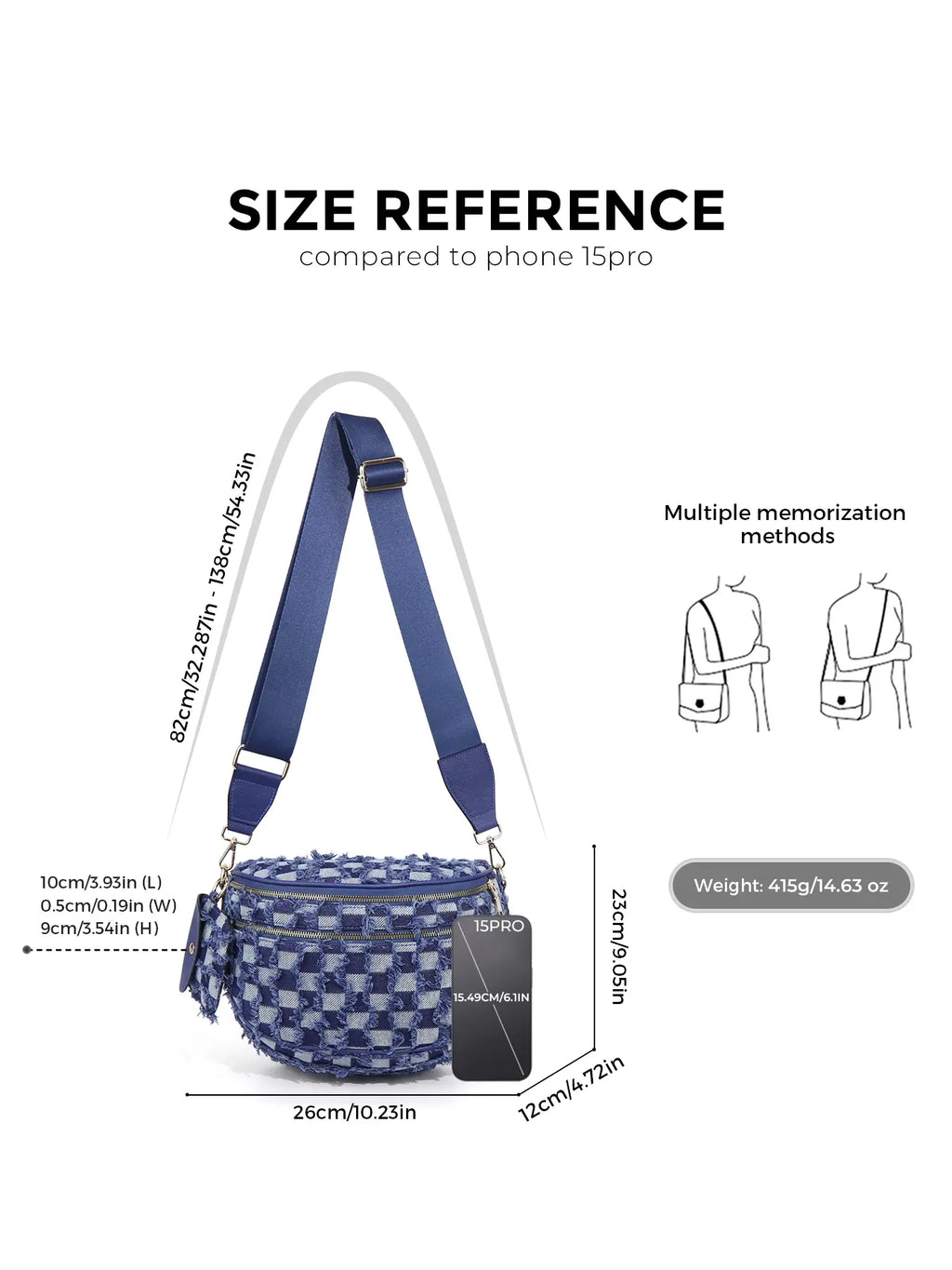 Denim Checkered Crossbody Bum Bag Large Capacity Belt Bag