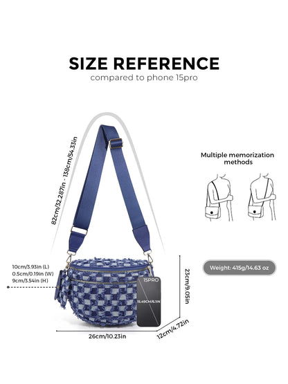 Denim Checkered Crossbody Bum Bag Large Capacity Belt Bag