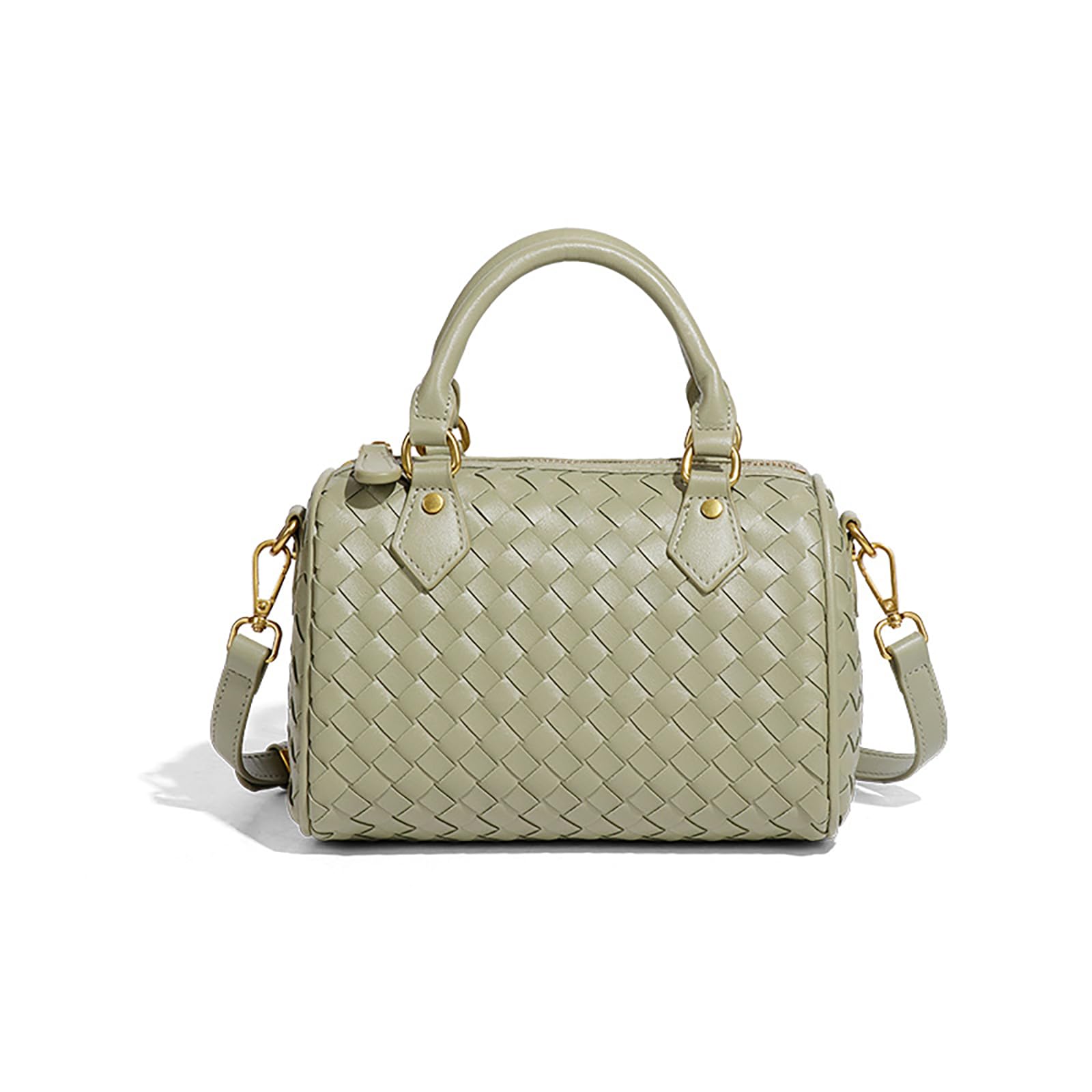Small Woven Boston Bags for Women Top Handle Leather Purses Barrel Bag Satchel Handbags Shoulder Bag Designer Crossbody Bags