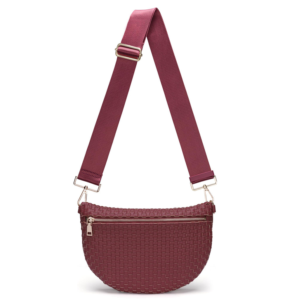 Woven Crossbody Bags For Women Checkered Bum Bag Women's Waist Pack Sling Purse with Wide Strap for Travel