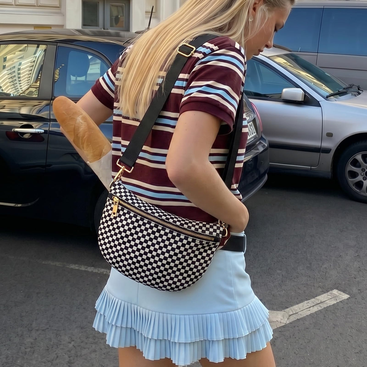 Woven Crossbody Bags For Women Checkered Bum Bag