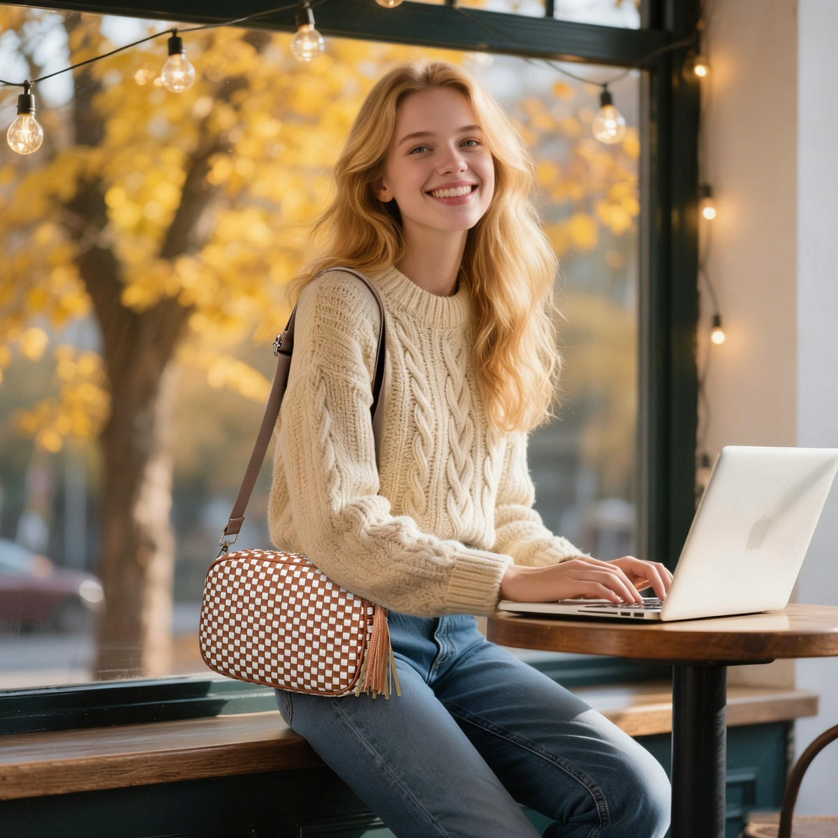 Small Woven Checkered Crossbody Bag