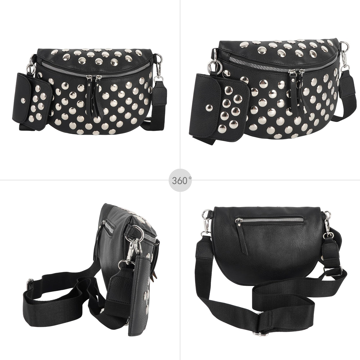 Women Rivet Faux Leather Shoulder Bag
