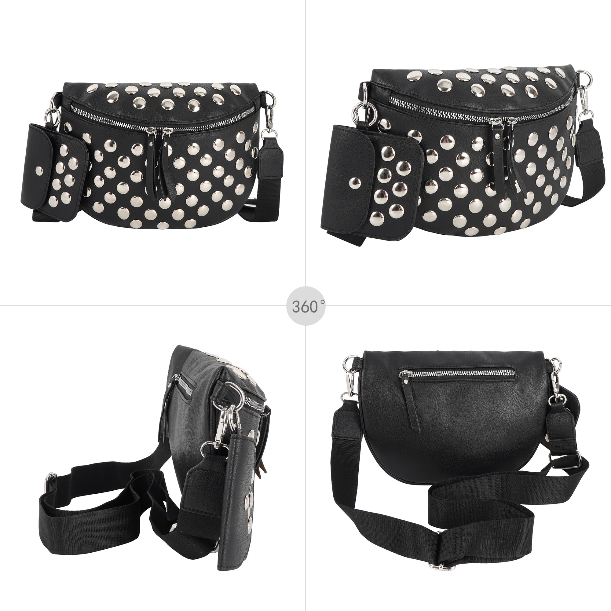 Women Rivet Faux Leather Fanny Pack Waist Bag Chest Bag Crossbody Shoulder Bag