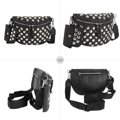 Women Rivet Faux Leather Shoulder Bag