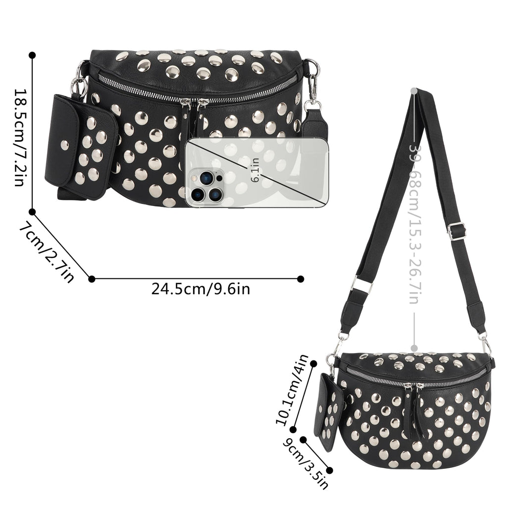 Women Rivet Faux Leather Fanny Pack Waist Bag Chest Bag Crossbody Shoulder Bag