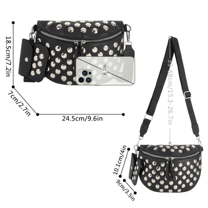 Women Rivet Faux Leather Shoulder Bag