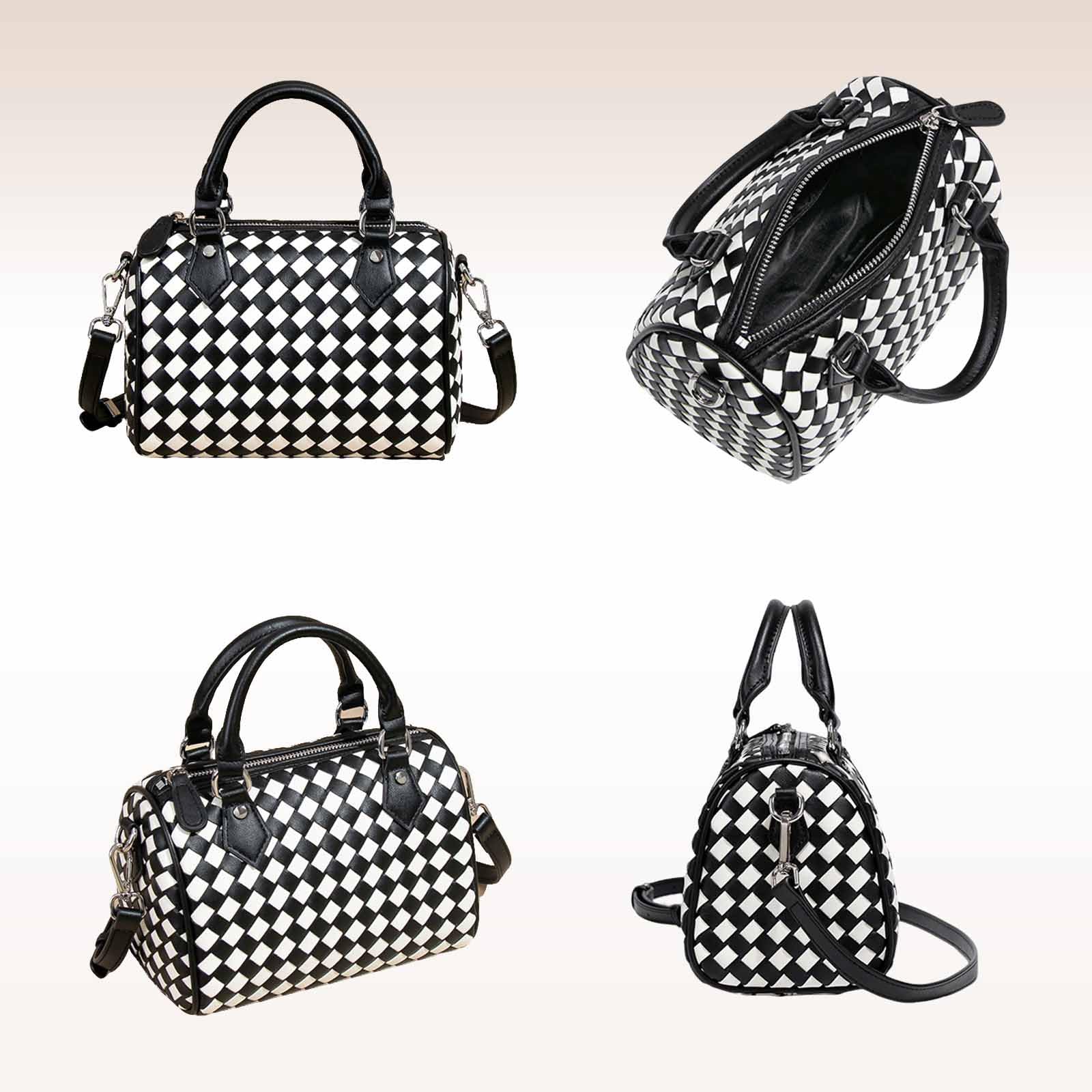Small Woven Boston Bags for Women Top Handle Leather Purses Barrel Bag Satchel Handbags Shoulder Bag Designer Crossbody Bags