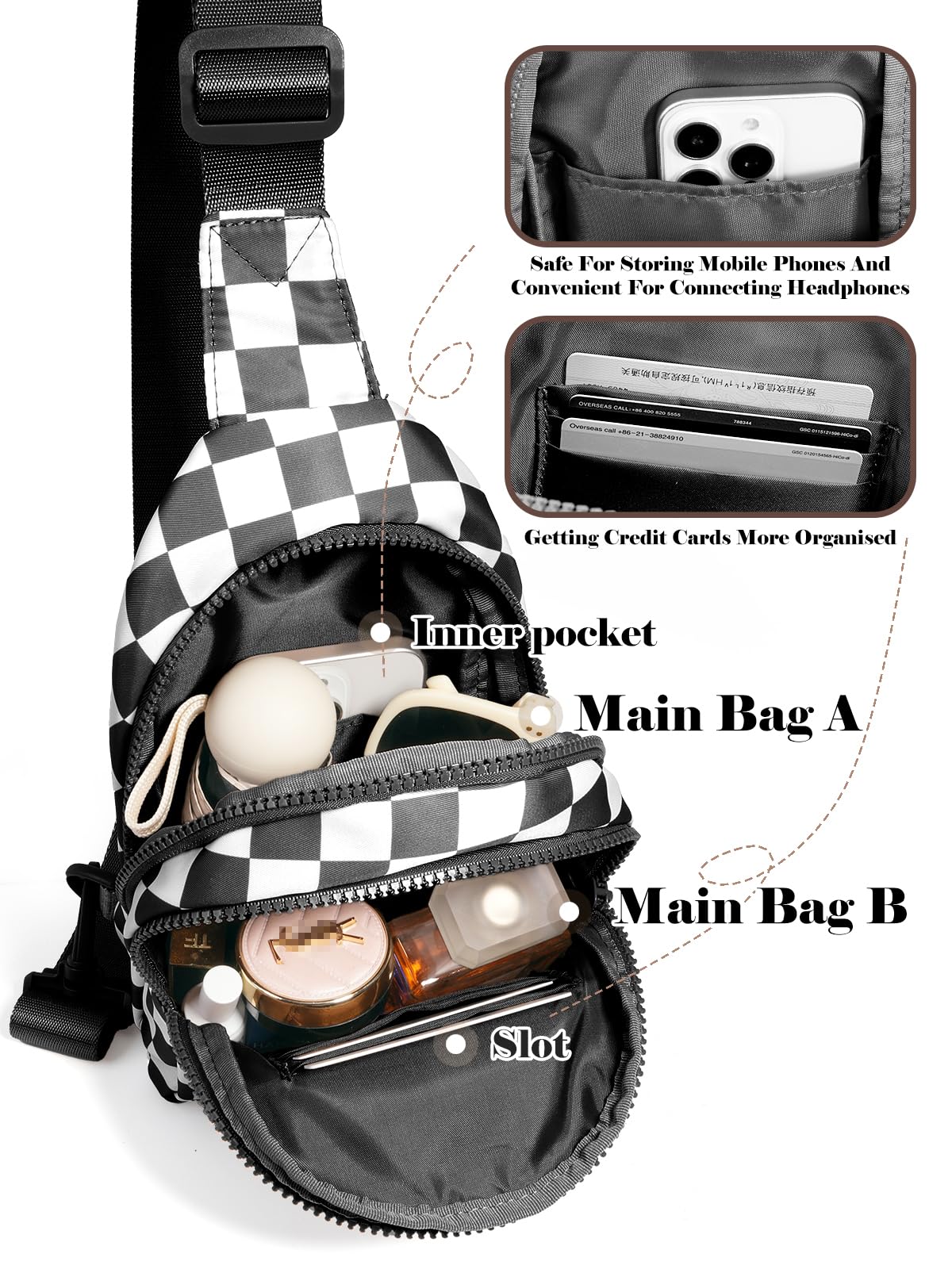Waterproof Nylon Checkered Chest Bag - Versatile Crossbody Fanny Pack for Outdoor Sports & Running