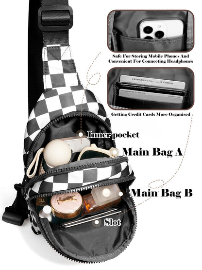Waterproof Nylon Checkered Chest Bag - Versatile Crossbody Fanny Pack for Outdoor Sports & Running