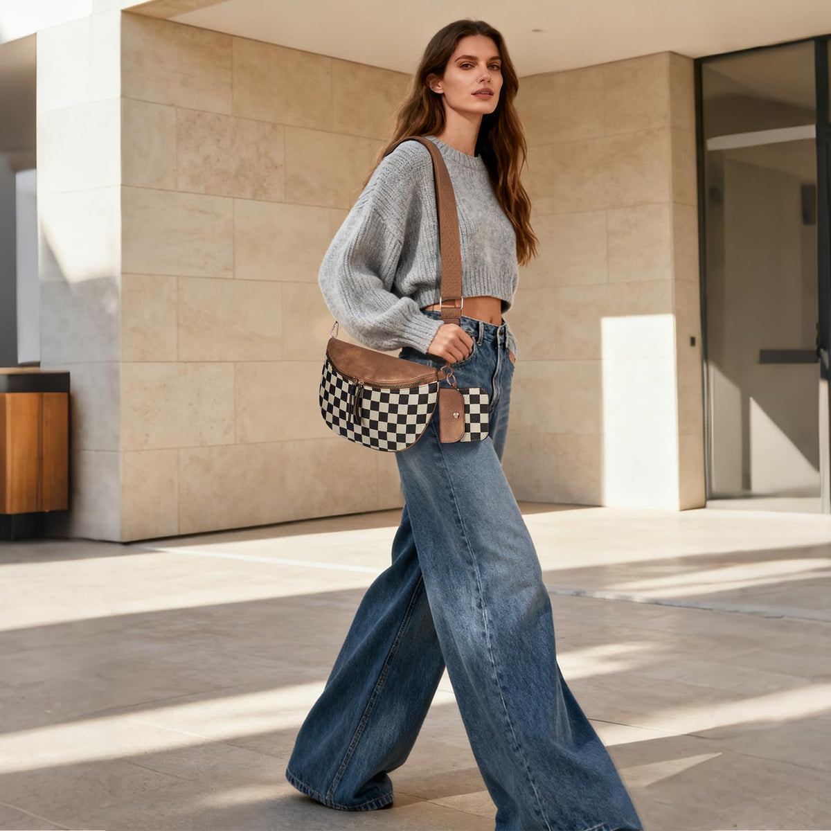 Checkered Crossbody Bag Bum Bags for Women