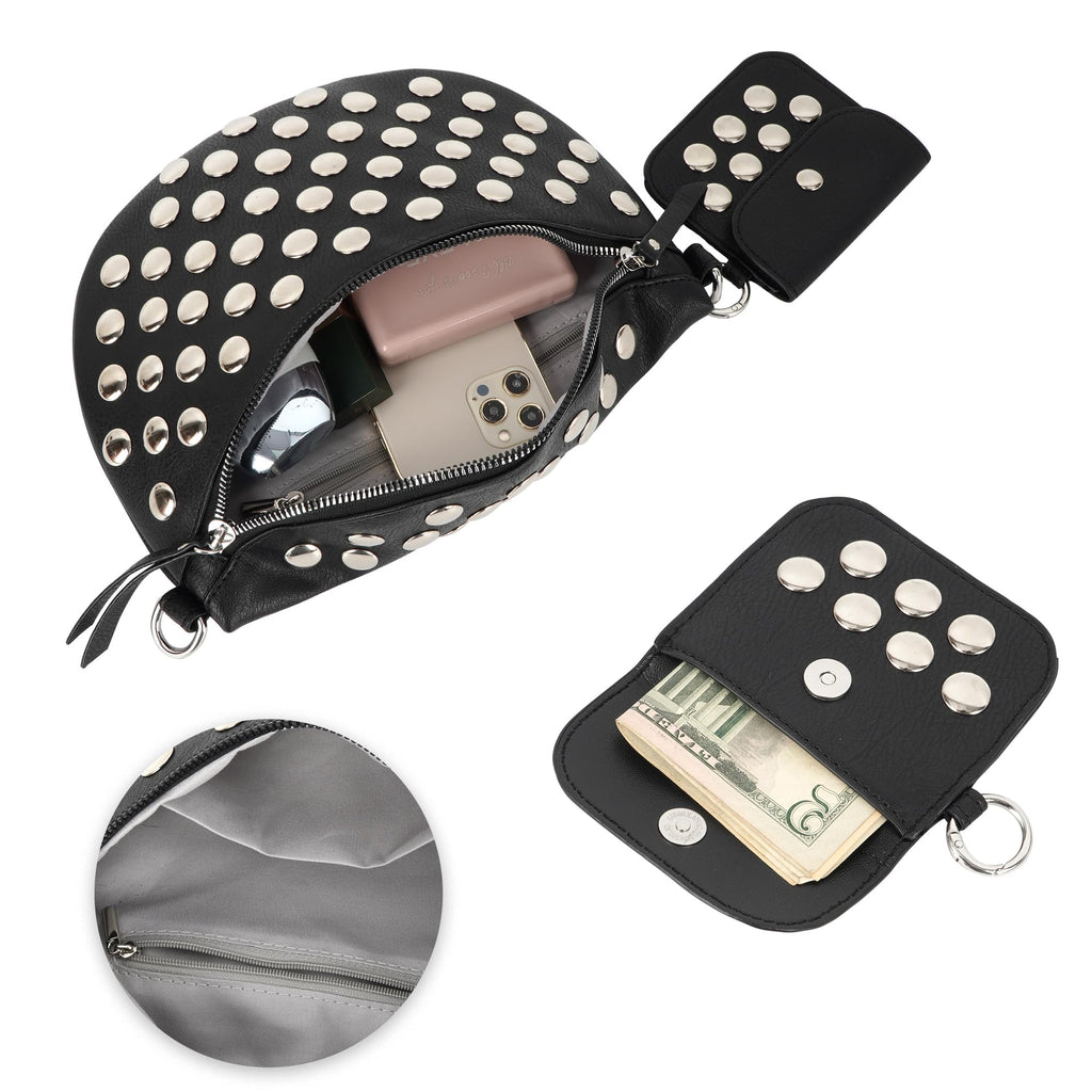 Women Rivet Faux Leather Fanny Pack Waist Bag Chest Bag Crossbody Shoulder Bag