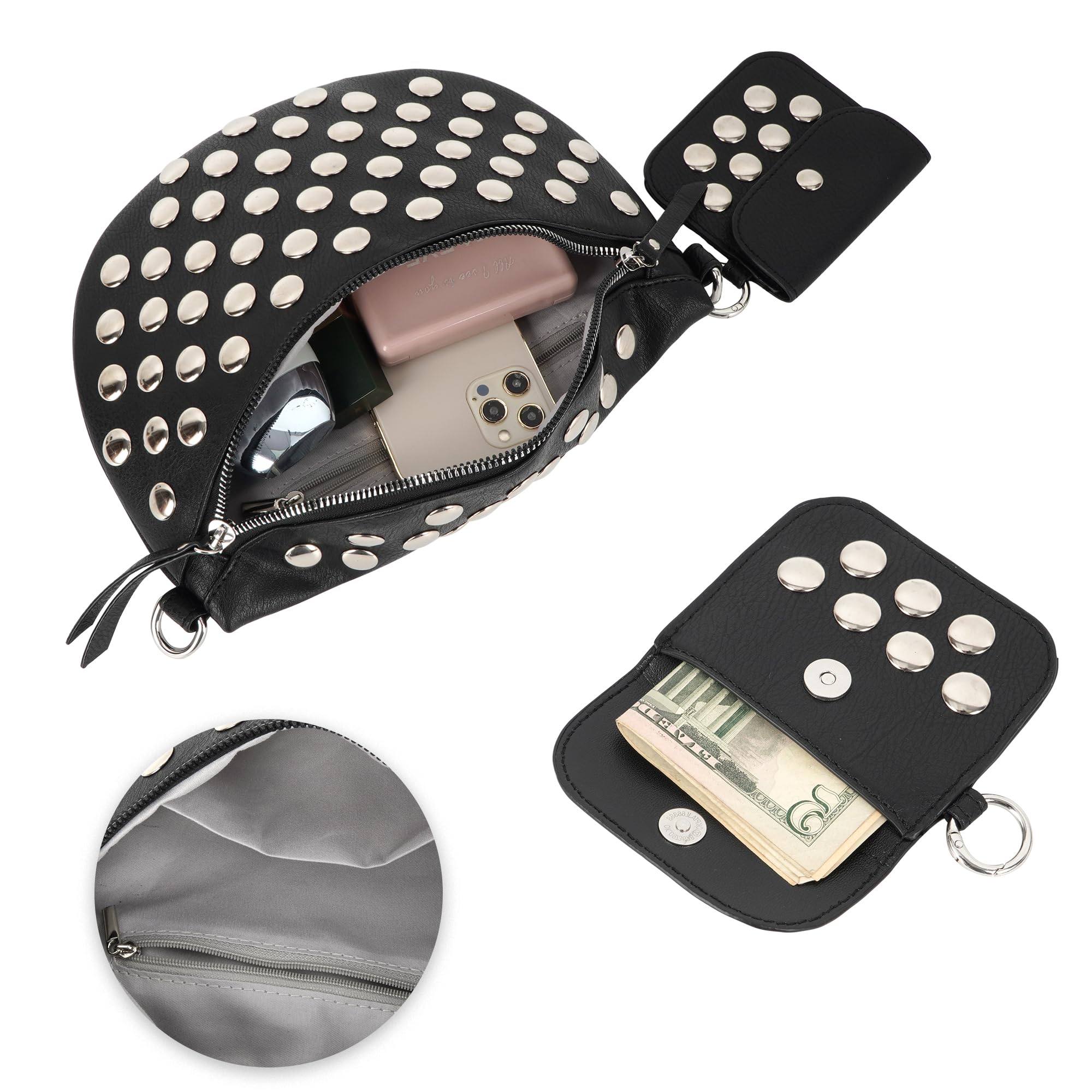 Women Rivet Faux Leather Fanny Pack Waist Bag Chest Bag Crossbody Shoulder Bag