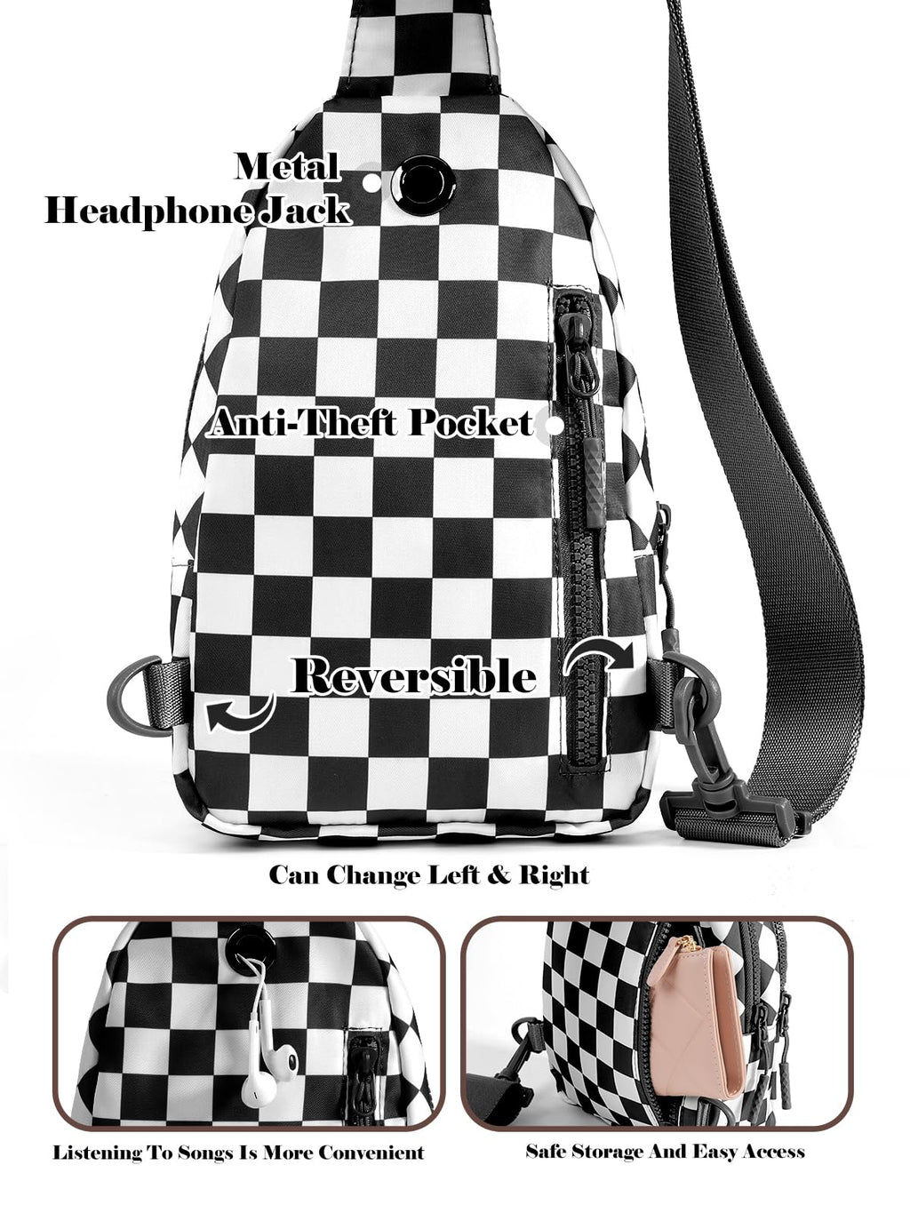 Waterproof Nylon Checkered Chest Bag - Versatile Crossbody Fanny Pack for Outdoor Sports & Running