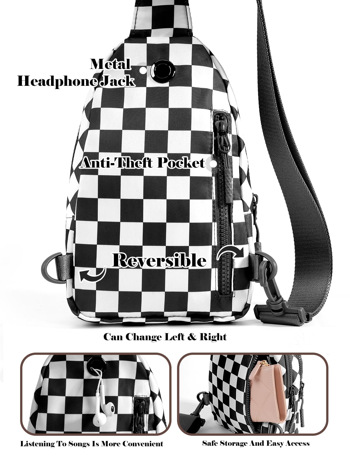 Waterproof Nylon Checkered Chest Bag - Versatile Crossbody Fanny Pack for Outdoor Sports & Running