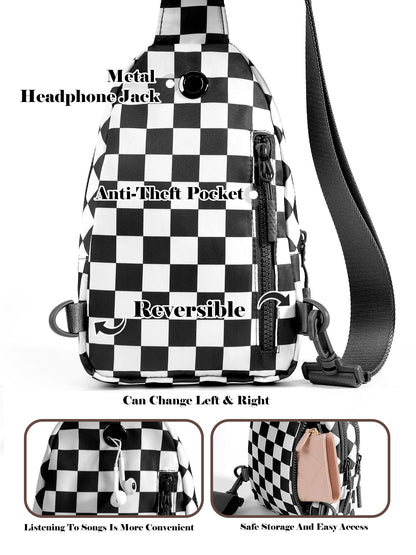 Waterproof Nylon Checkered Chest Bag - Versatile Crossbody Fanny Pack for Outdoor Sports & Running